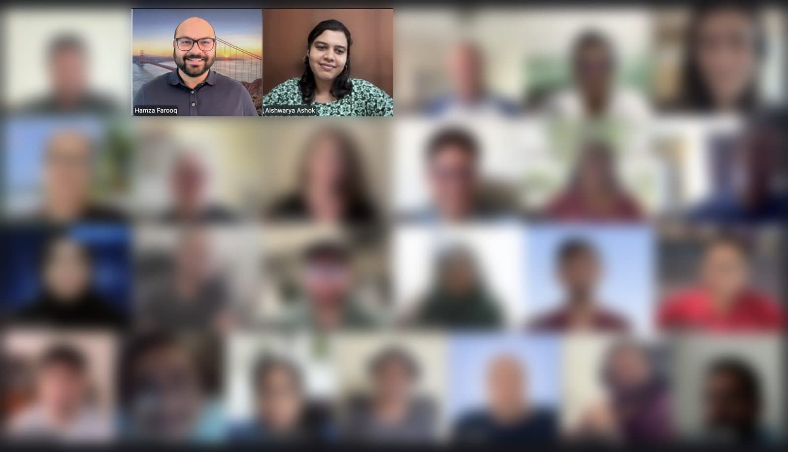A Maven cohort on a video call with Aishwarya and Hamza Farooq